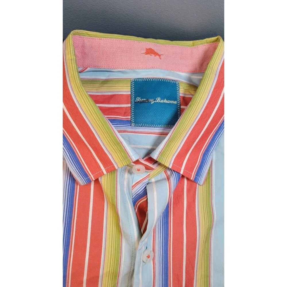 Tommy Bahama Cotton Silk Striped Button Down Shirt Men's XL Long Sleeve Beach
